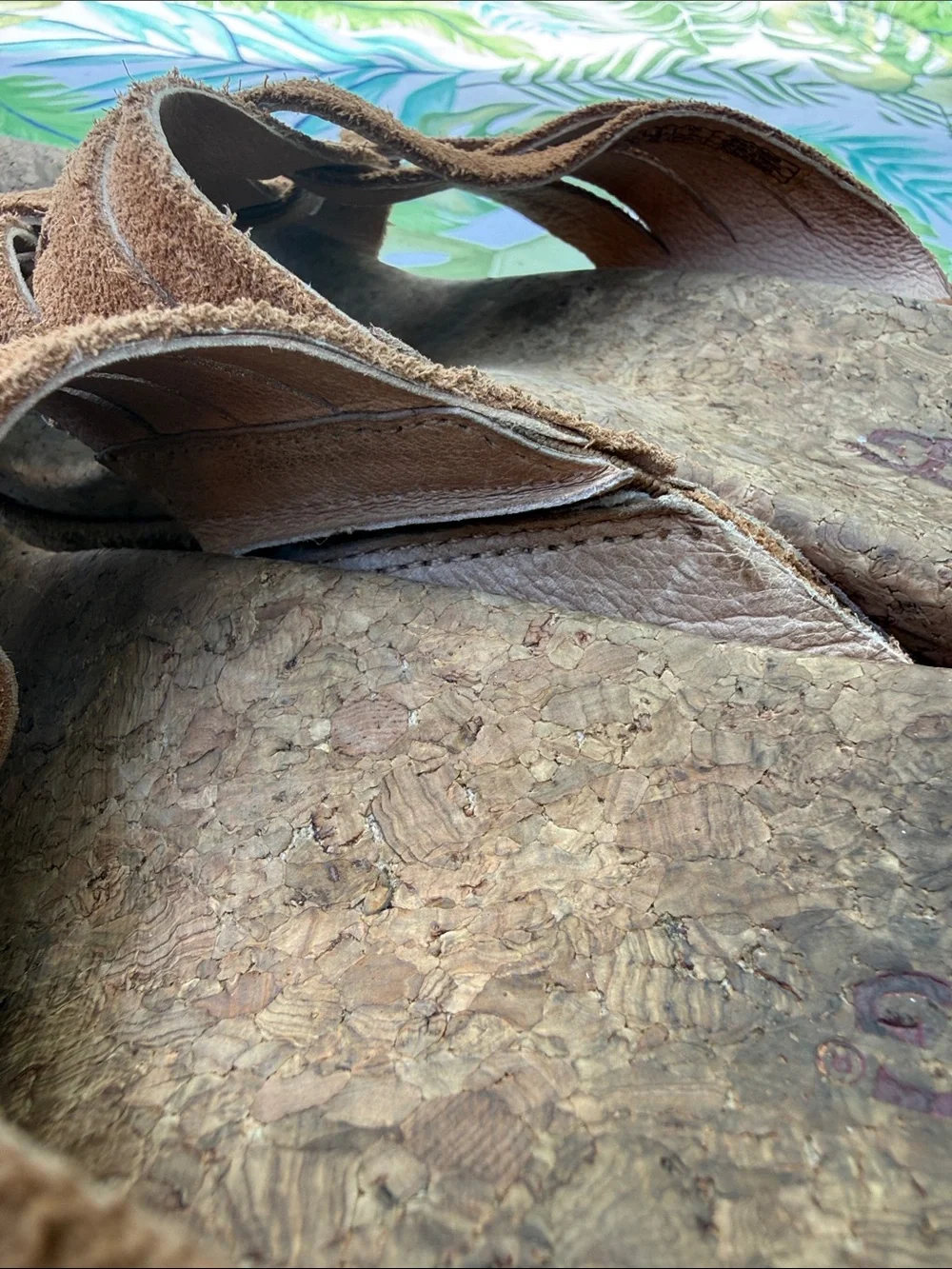 UGG cork wedge leather criss cross sandals sz 8 brown
